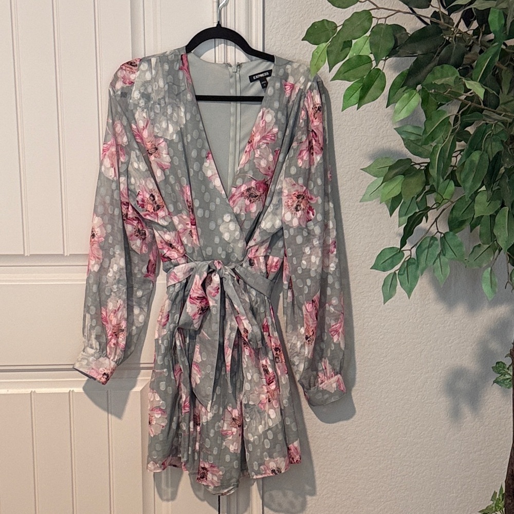 Floral Wrap Dress - Pink and Gray
